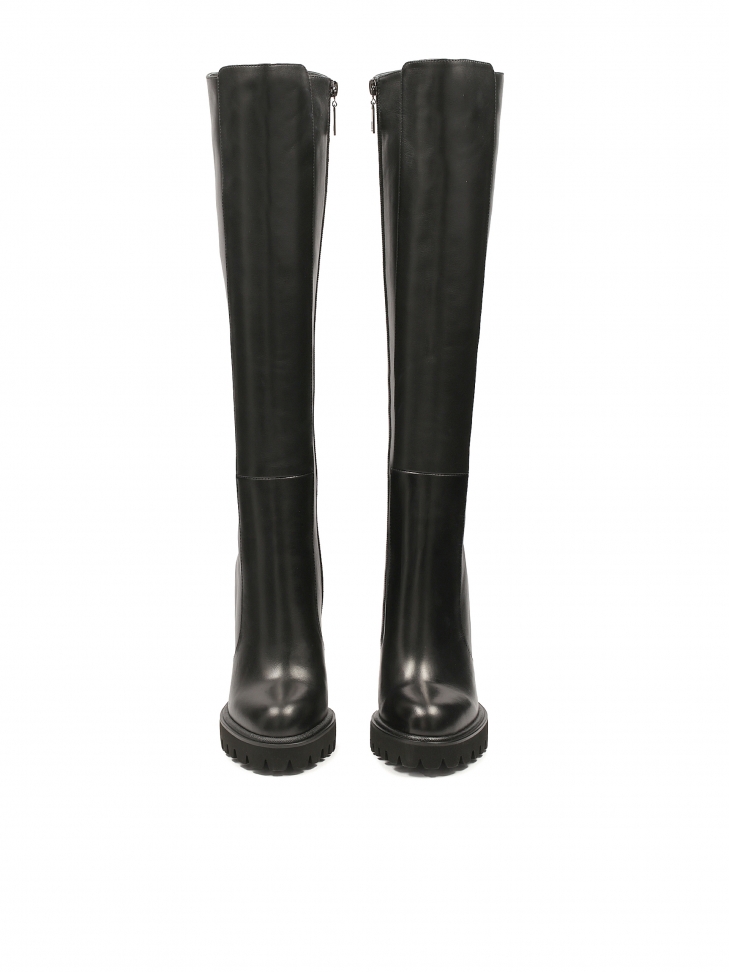 Skórzane kozaki na wysokim obcasie i platformie