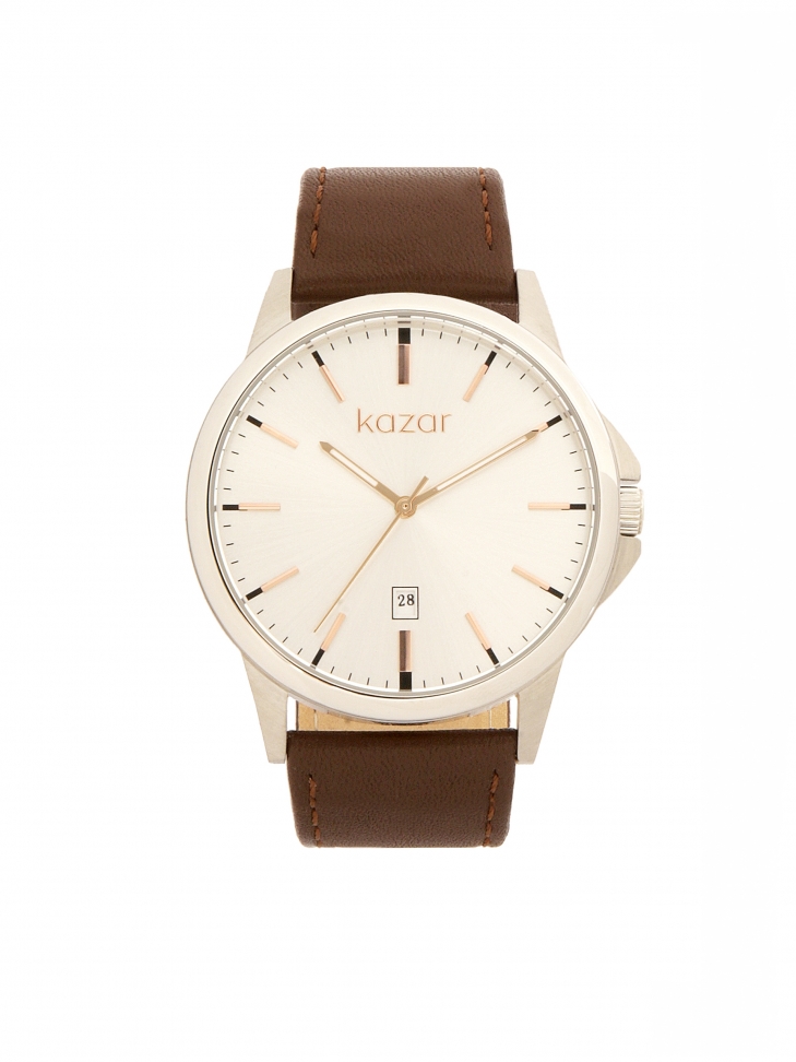 Minimalistyczny zegarek z brązowym paskiem