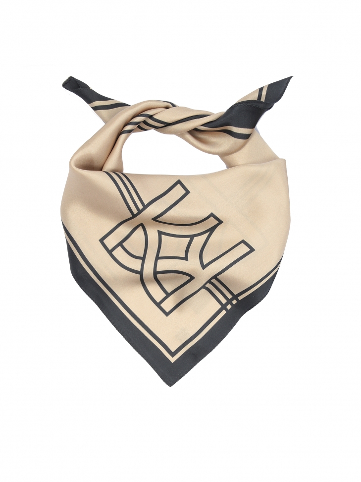 Luksusowa brązowo-czarna apaszka z jedwabiu w duże monogramy