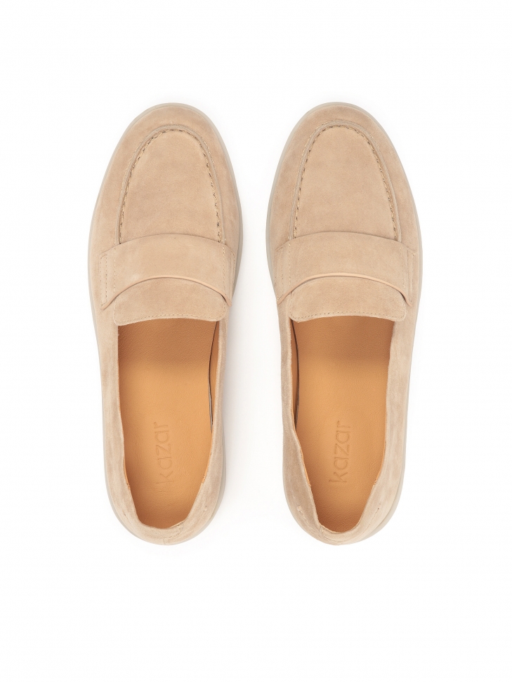 Beżowe zamszowe półbuty slip on casualowe