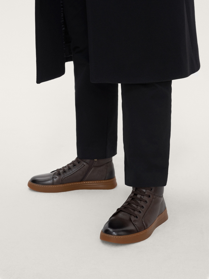 Skórzane brązowe sneakersy męskie za kostkę