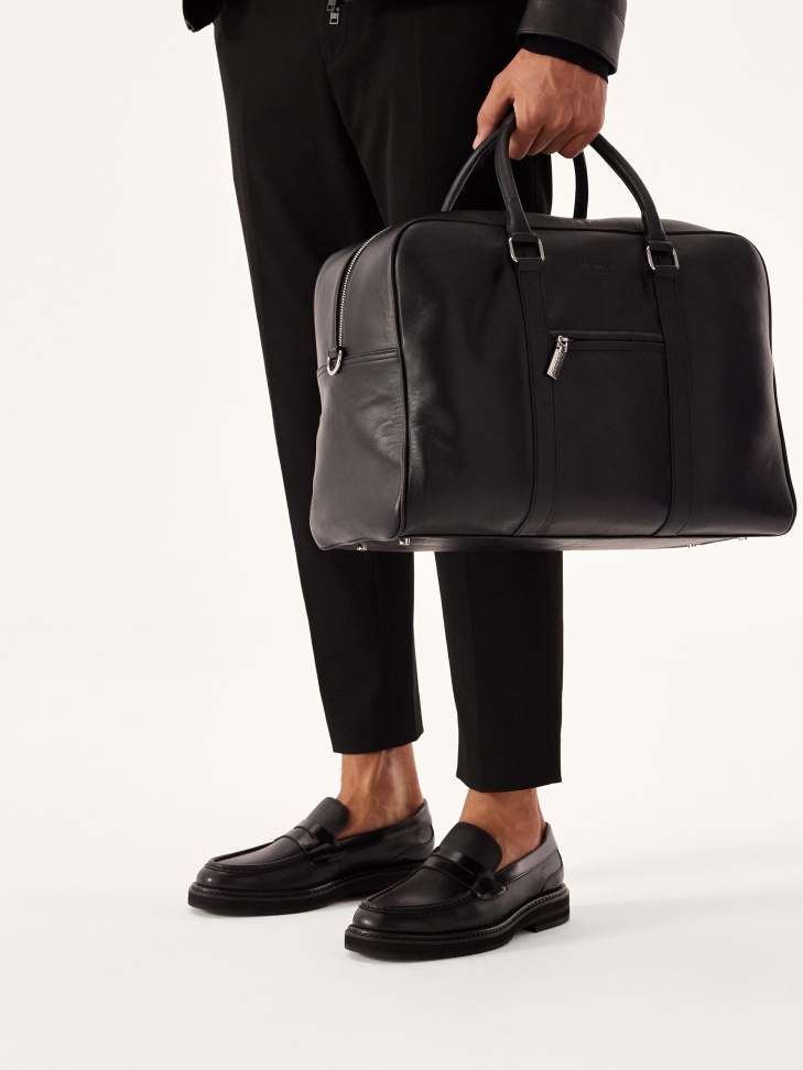 Czarne skórzane loafersy męskie