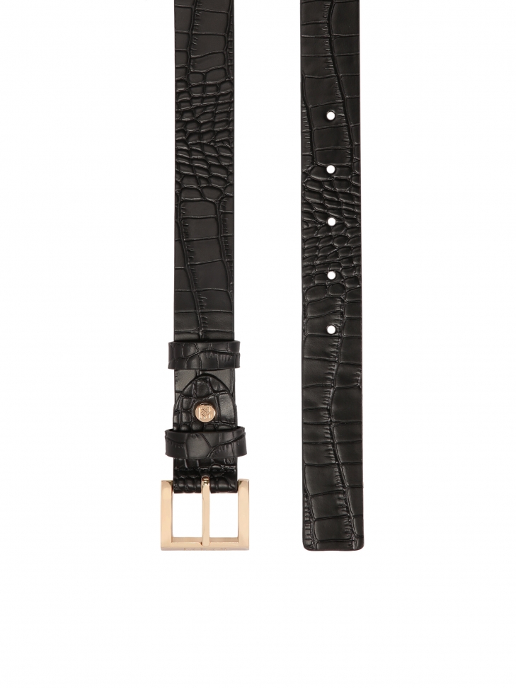 Wąski czarny pasek z tłoczonej skóry