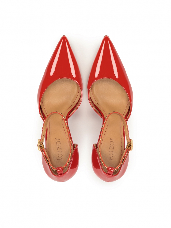 Czerwone lakierowane czółenka z wymiennymi paskami