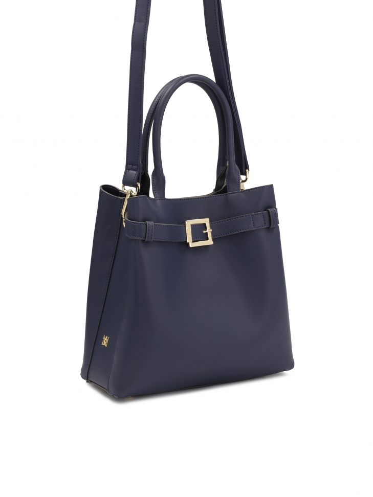 Granatowa torebka z uchwytami do ręki i paskiem