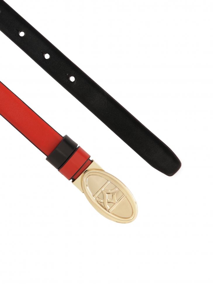 Dwukolorowy pasek z owalną klamrą z monogramem