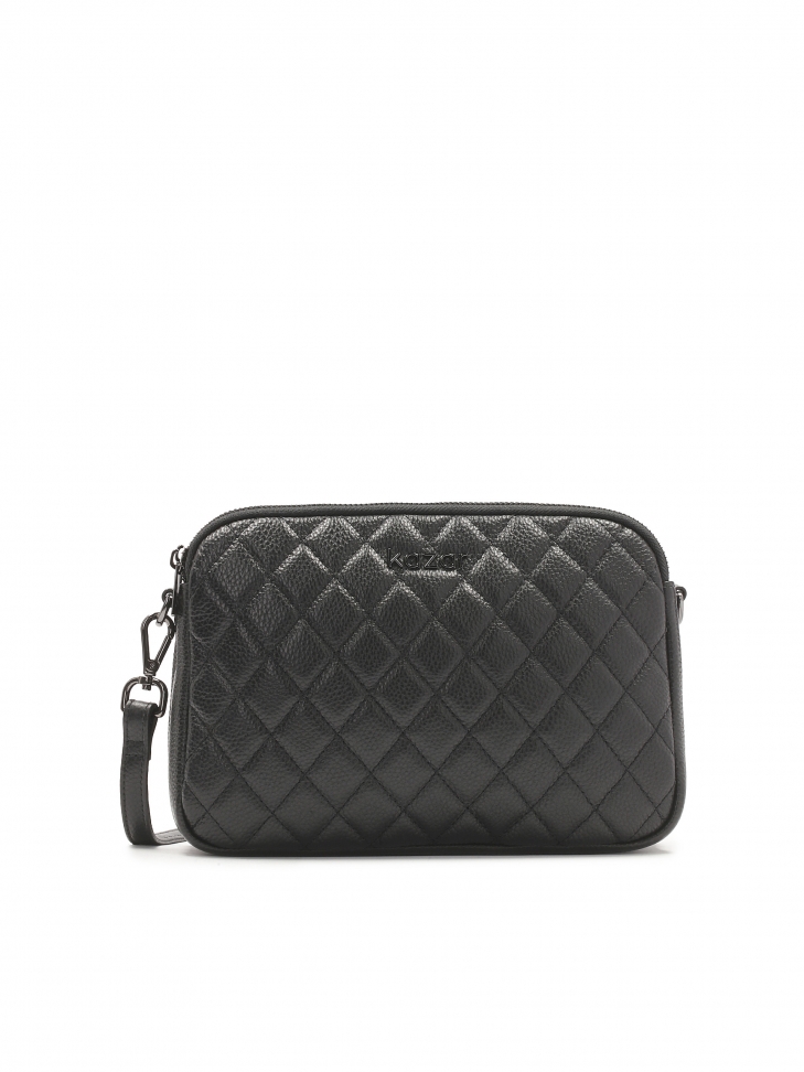 Pikowana skórzana torebka z trzema komorami