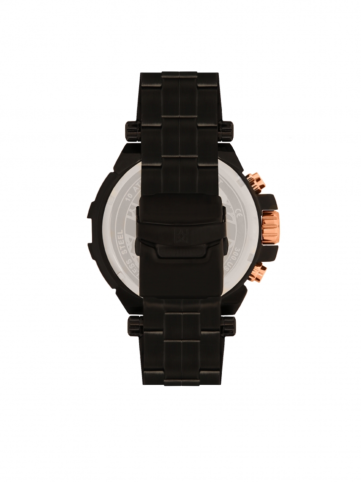 Czarny zegarek męski z elementami w miedzianym kolorze