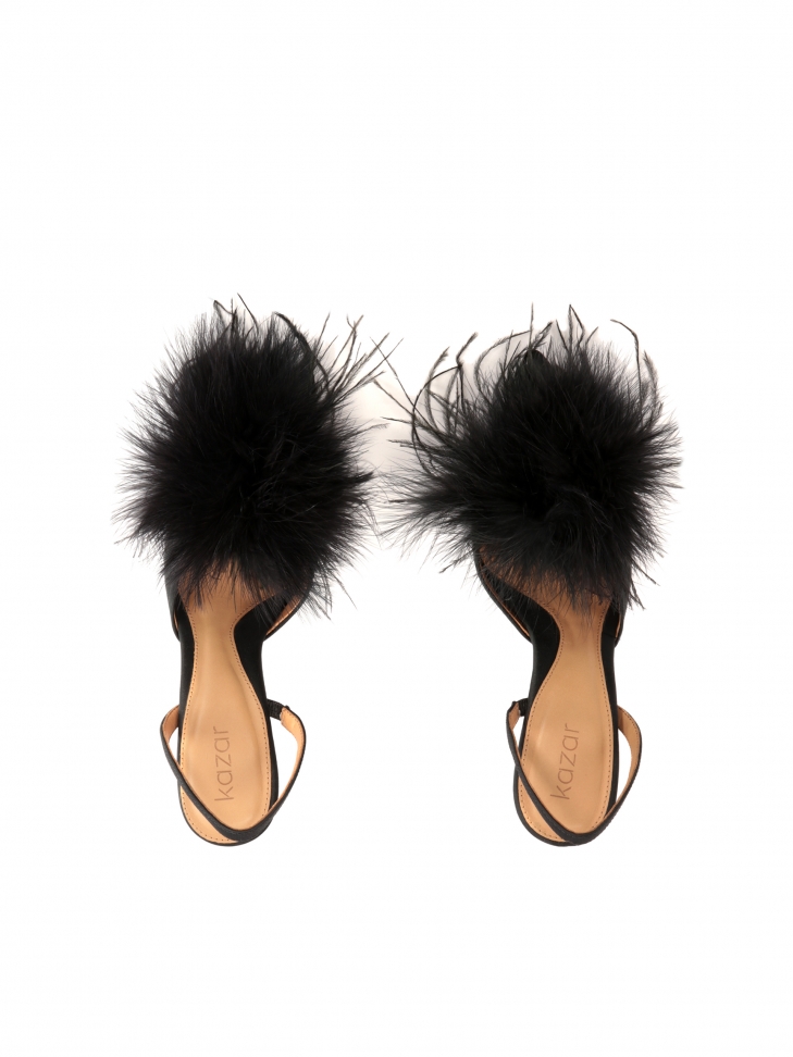 Czarne wieczorowe czółenka slingback z piórami