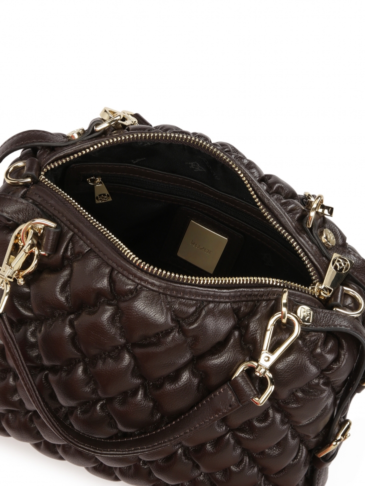 Ciemnobrązowa miękka torebka z rączkami i paskiem