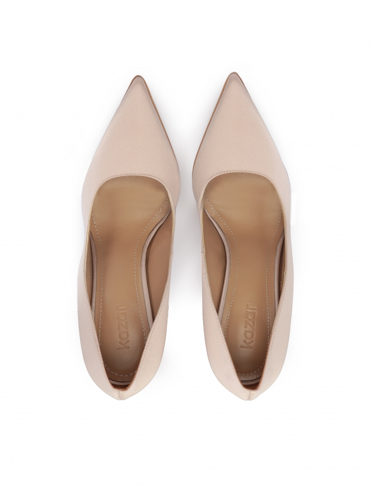 Beżowe ślubne czółenka z tkaniny o satynowej tkaniny