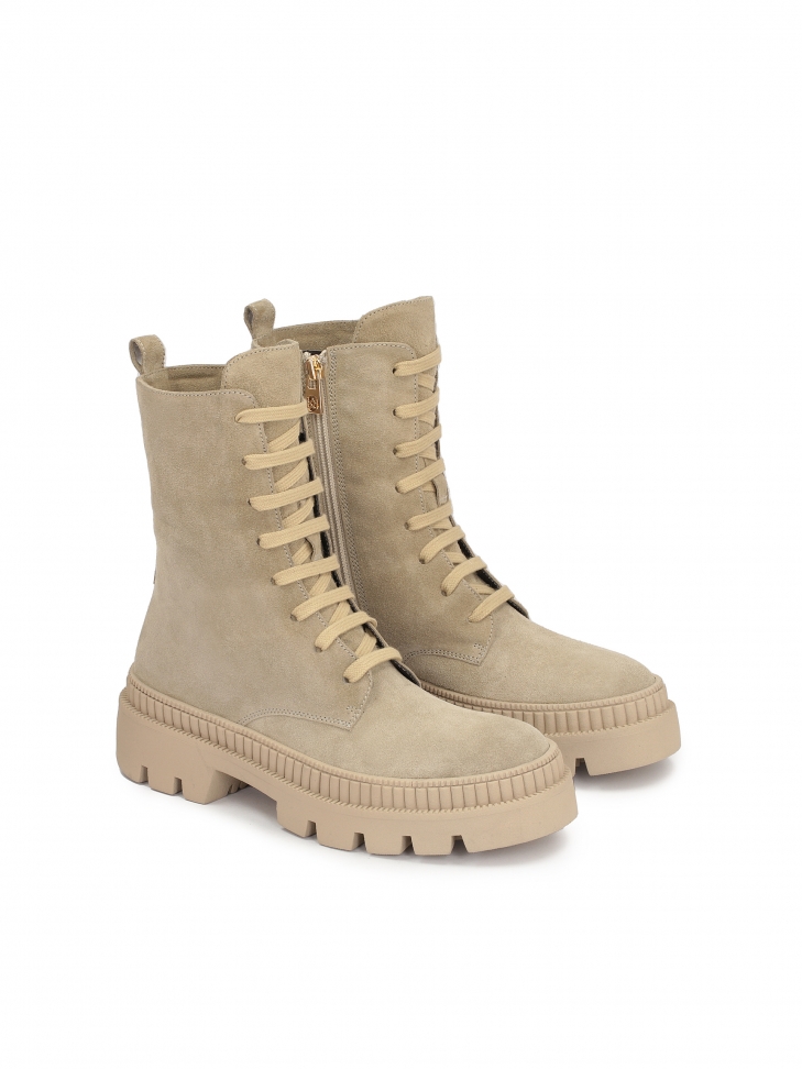 Trzewiki damskie z ciemnobeżowego zamszu