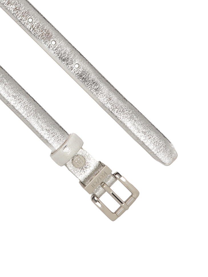 Wąski srebrny pasek ze skóry