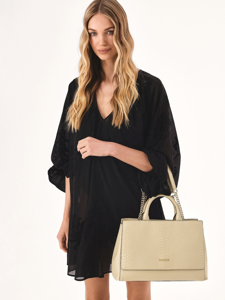 Beżowa torebka ze skóry z podwójnymi uchwytami