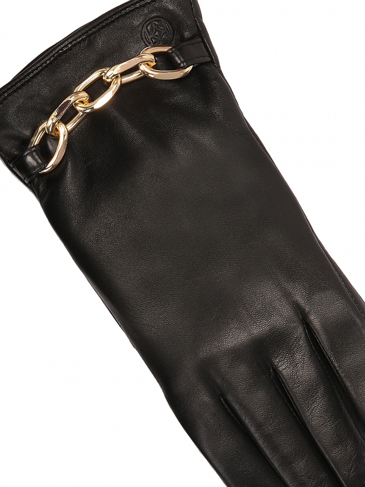 Skórzane rękawiczki z ozdobnym łańcuszkiem