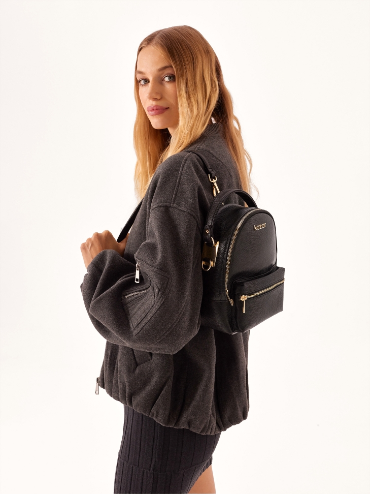 Skórzany czarny plecak 2w1