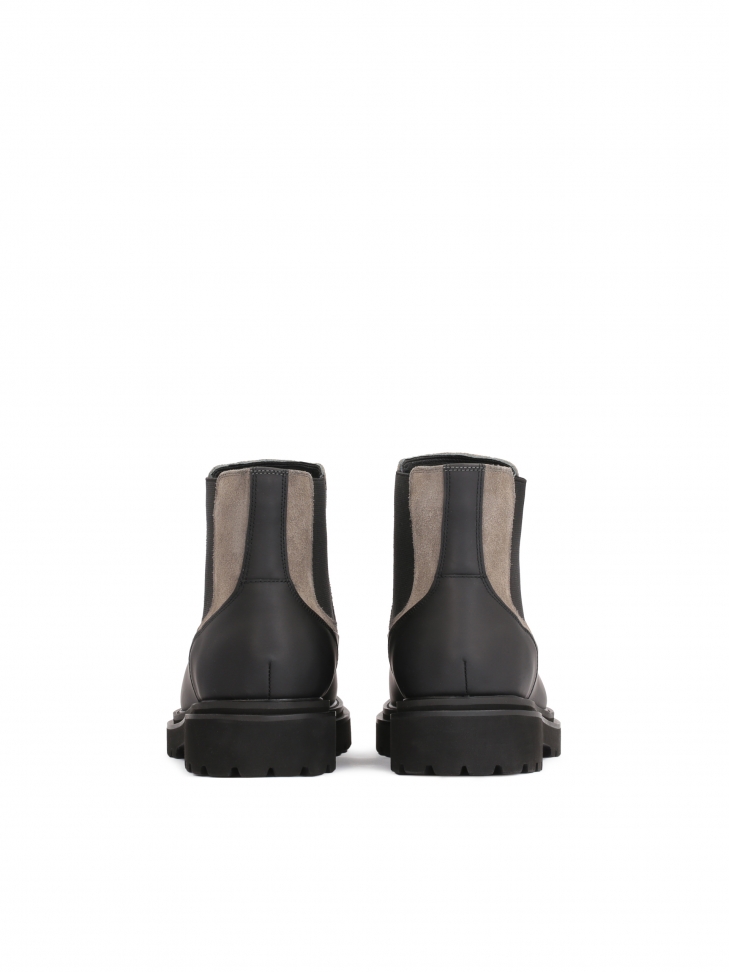 Beżowo-czarne sztyblety męskie z zamszu i gumowanej skóry