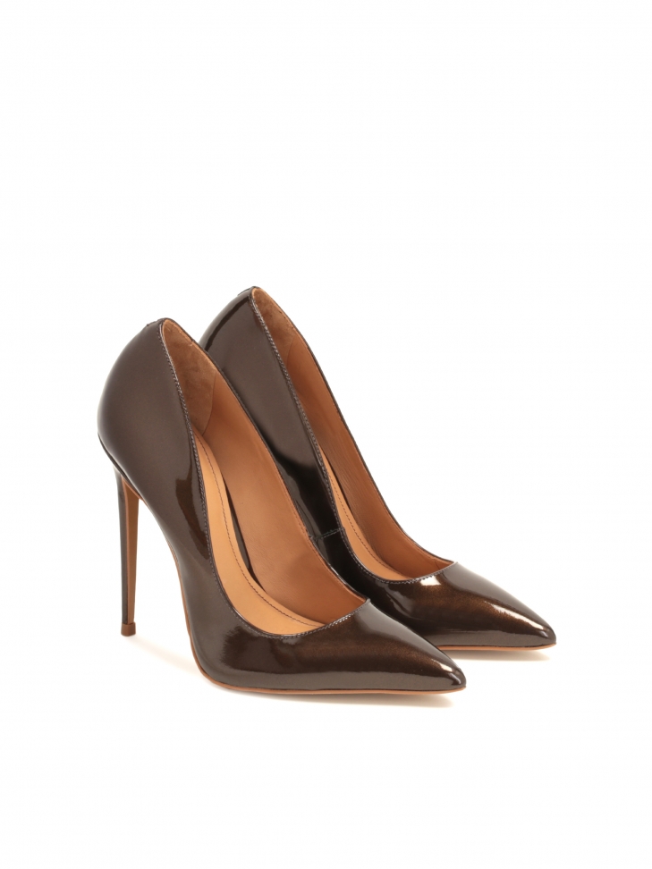 Eleganckie czółenka w brązowym kolorze z połyskującymi drobinkami