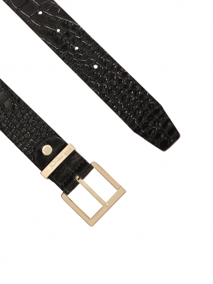 Elegancki szeroki pasek z lakierowanej skóry w tłoczony wzór