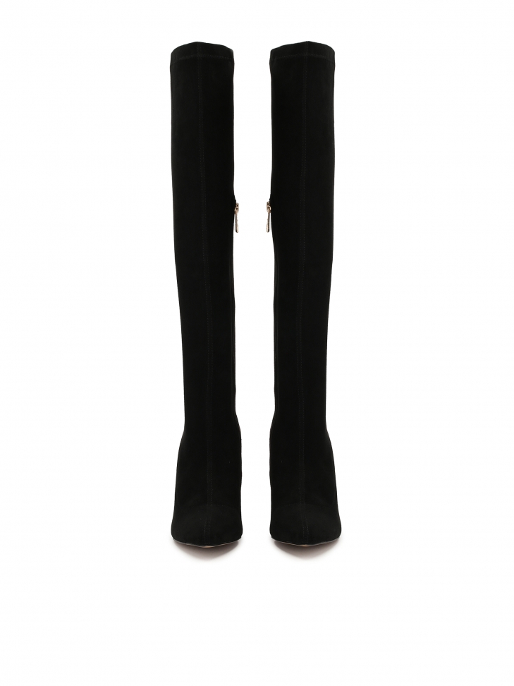 Czarne muszkieterki na słupkowym obcasie wykonane z tkaniny