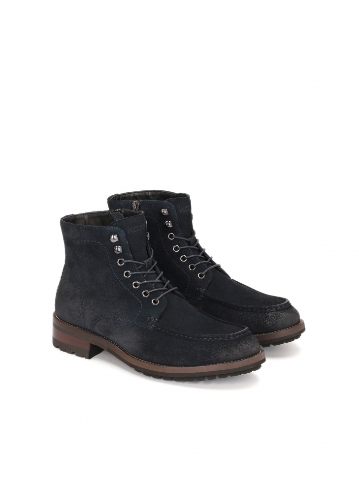 Granatowe trzewiki męskie z przeszyciem na czubku