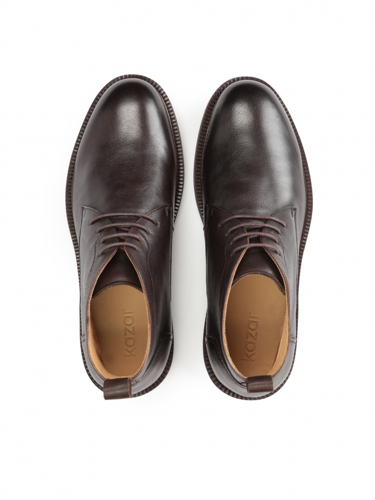 Brązowe sznurowane trzewiki męskie z gładkiej skóry