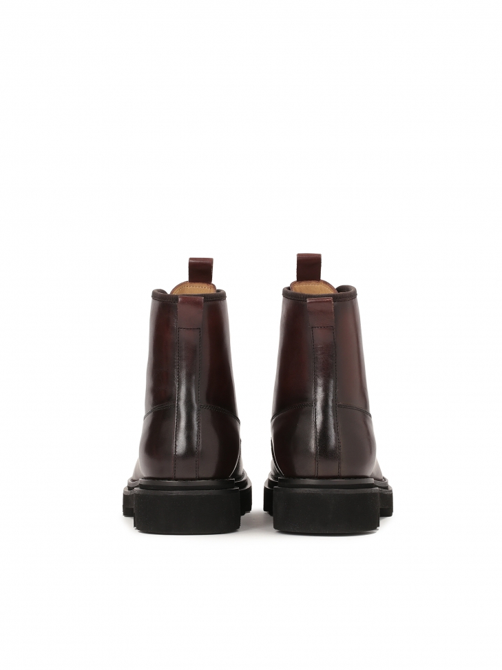 Brązowe skórzane trzewiki męskie ze sznurowaną cholewką