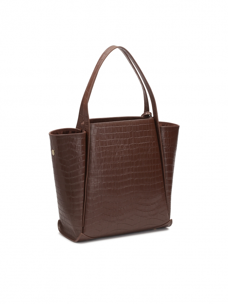 Duża brązowa torebka na ramię z tłoczonej skóry