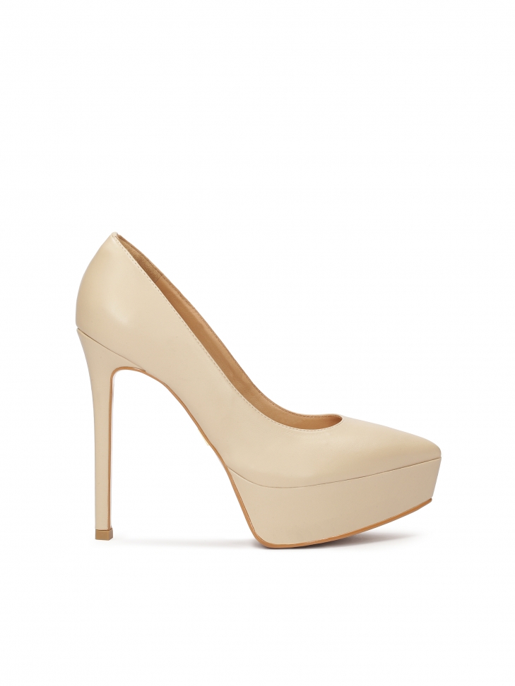 Skórzane czółenka na wysokiej szpilce z platformą