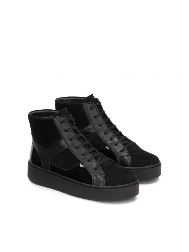 Czarne skórzane sneakersy damskie za kostkę