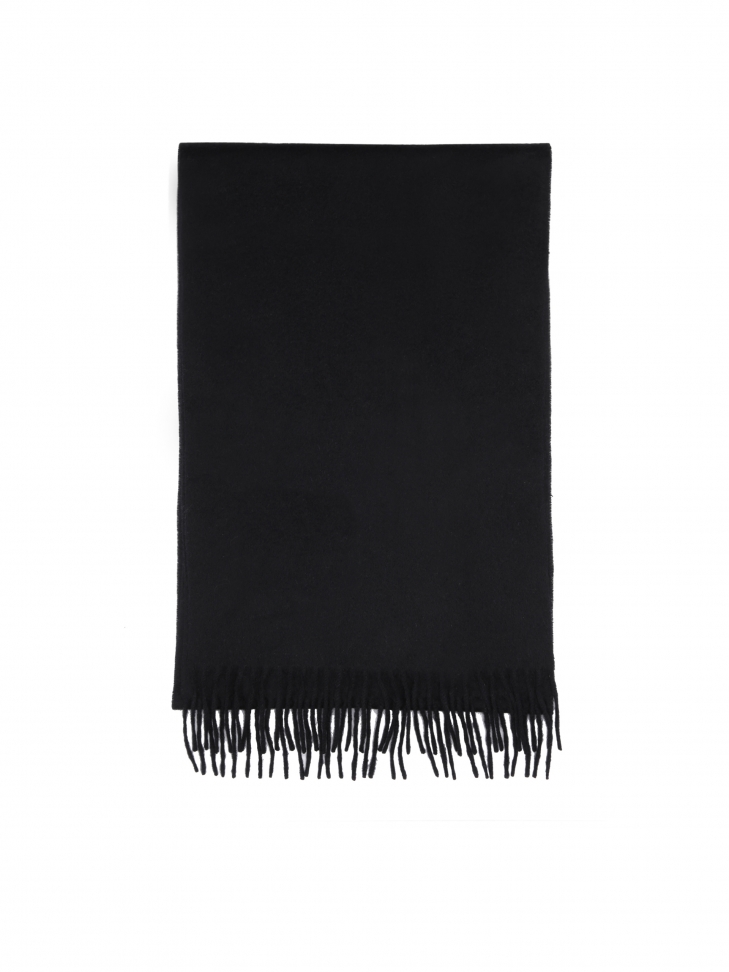 Kaszmirowy czarny szal z frędzlami