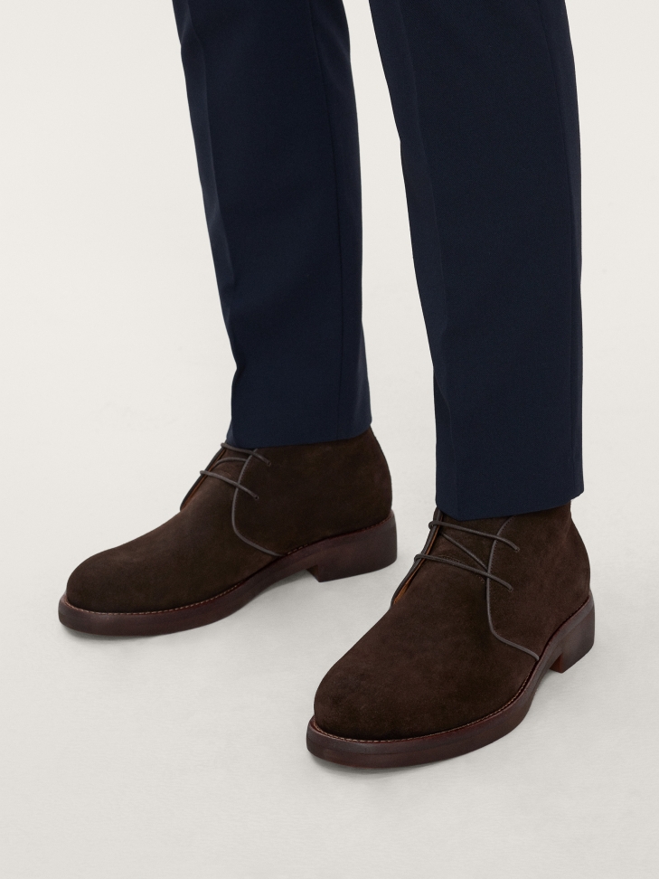 Brązowe niskie trzewiki męskie z zamszu