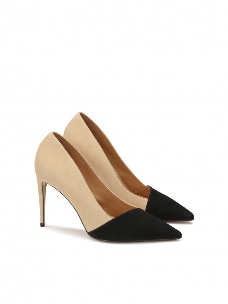 Dwukolorowe szpilki z zamszu