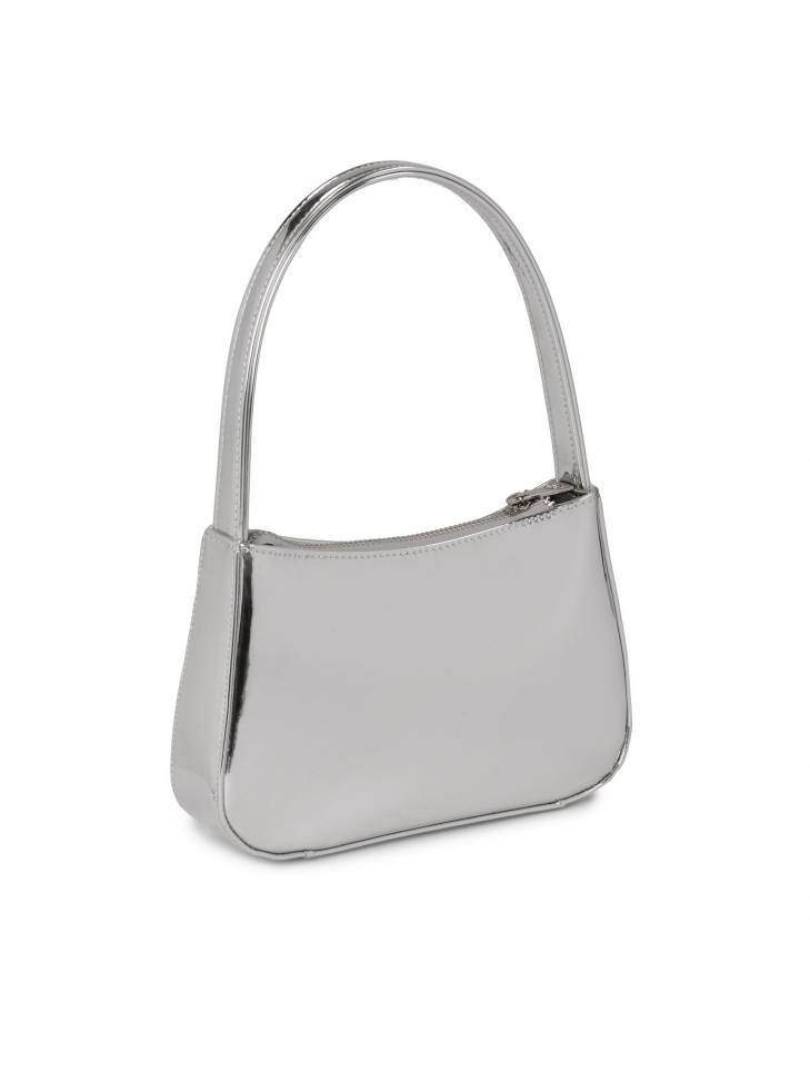 Srebrna skórzana torebka typu baguette