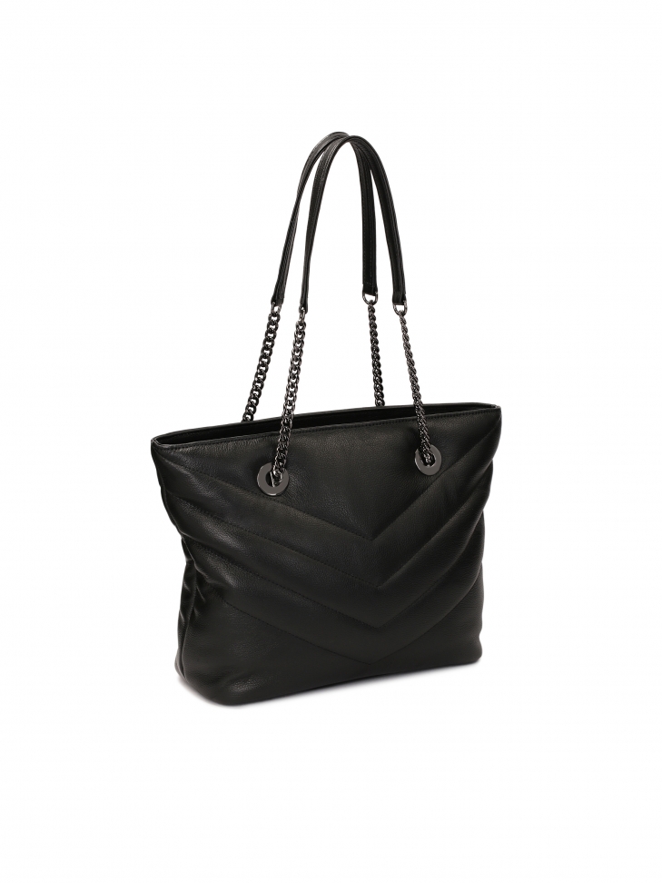 Pojemna torebka na ramię z okuciami gun metal