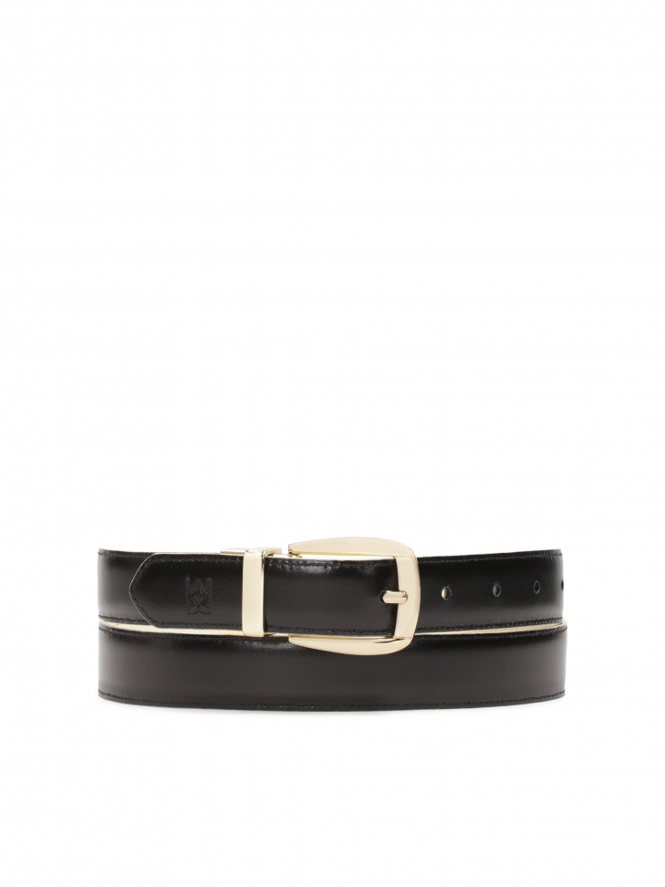 Dwustronny czarno-emowy pasek ze skóry