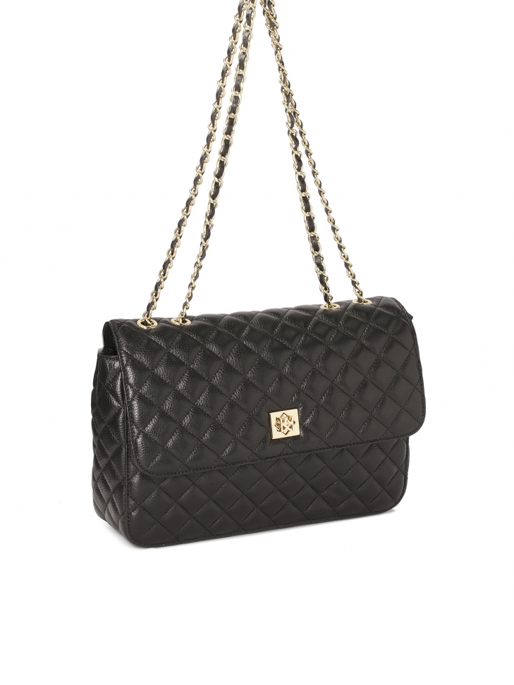 Skórzana czarna torebka na ramię w pikowany wzór