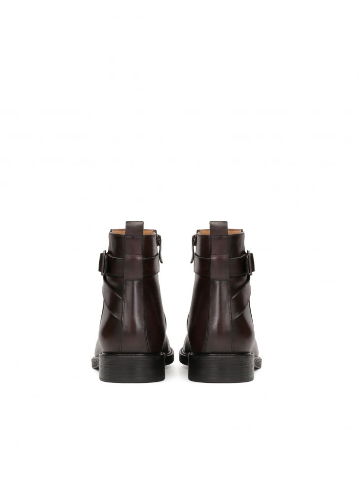 Eleganckie brązowe trzewiki męskie zdobione paskiem ze sprzączką