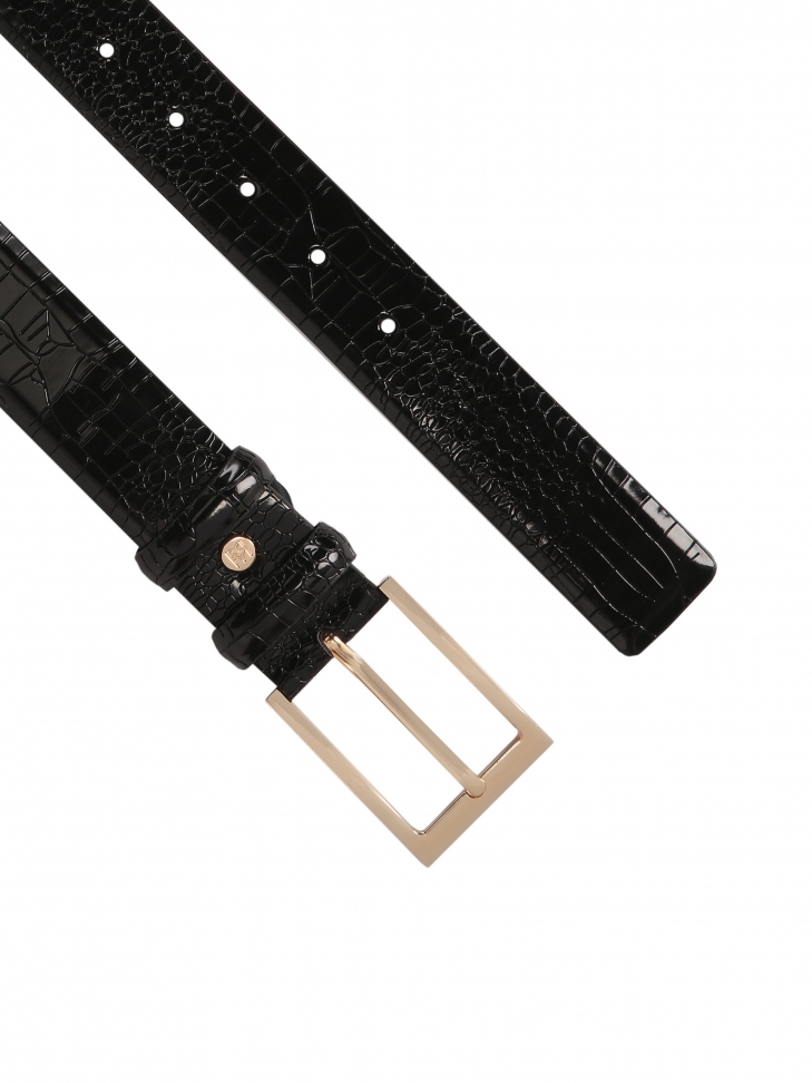 Czarny pasek ze skóry tłoczonej w okodyli wzór