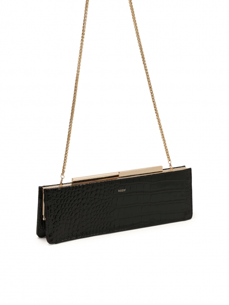 Podłużna okazjonalana torebka ze skóry we wzór croco