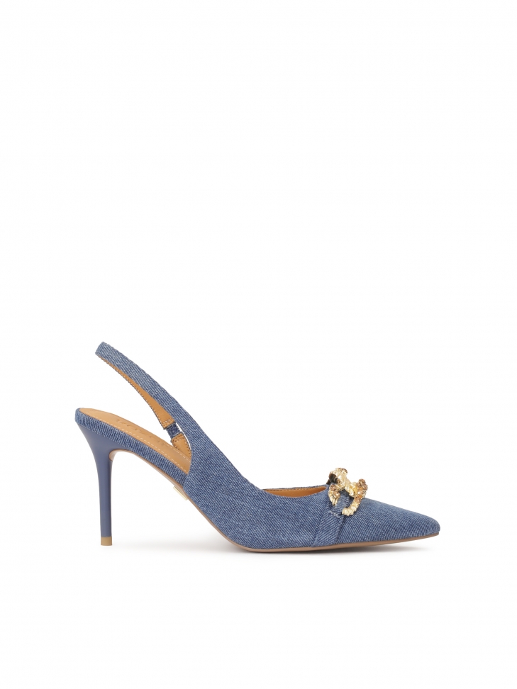 Niebieskie czółenka slingback z tkaniny denim