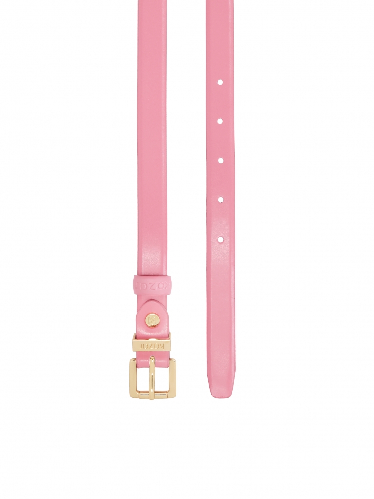 Wąski różowy pasek do sukienki ze otą klamrą