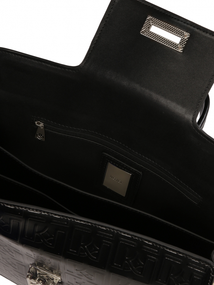 Skórzana torebka kuferek z rączką i paskiem