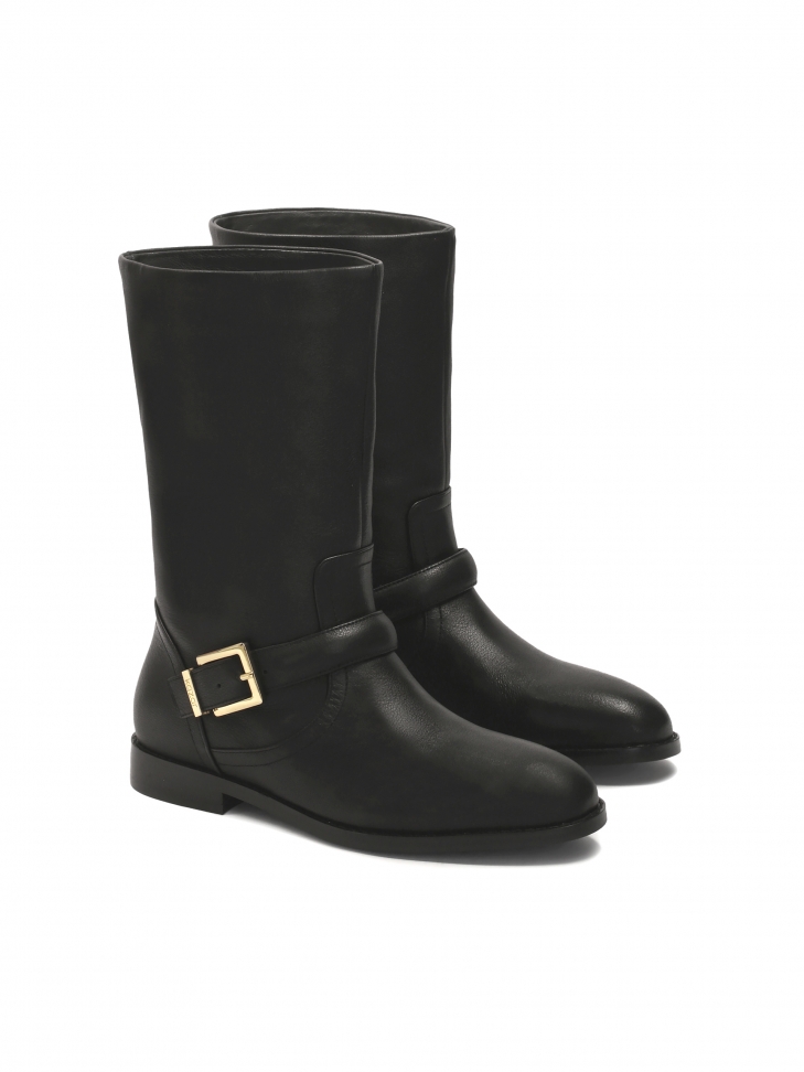 Płaskie wsuwane botki z czarnej skóry