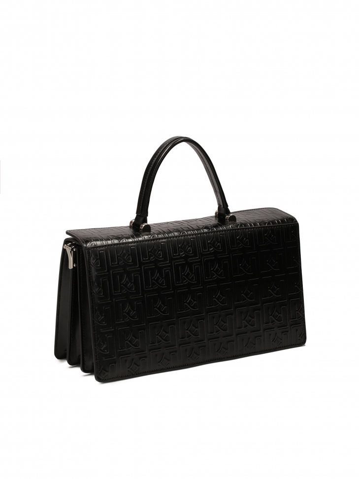 Skórzana torebka kuferek z rączką i paskiem