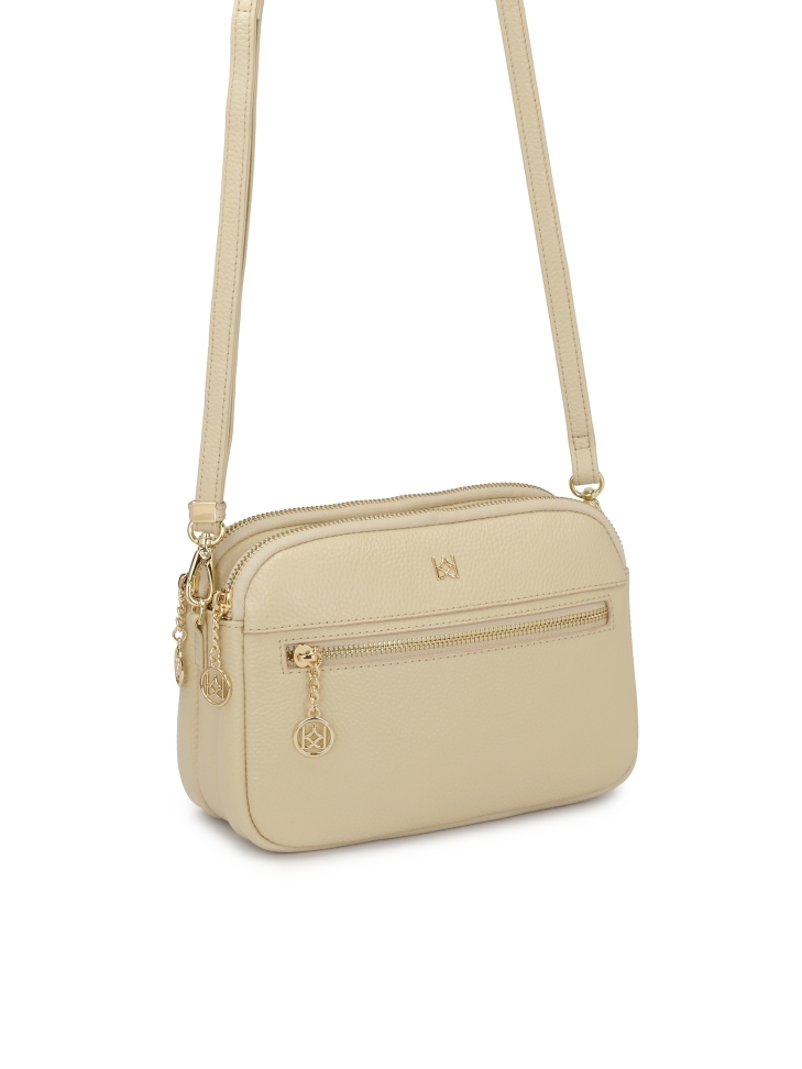 Kremowa 3-komorowa torebka ze skóry