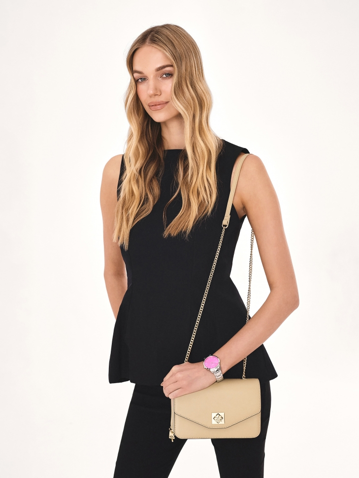 Beżowa listonoszka harmonijka z klapą