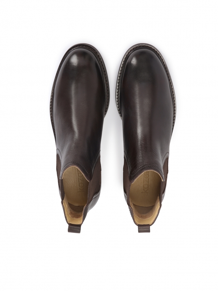 Brązowe klasyczne sztyblety męskie z licowej skóry