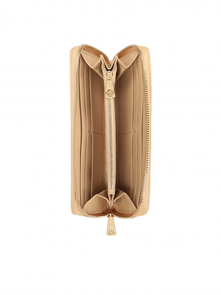 Skórzany beżowy portfel z suwakiem