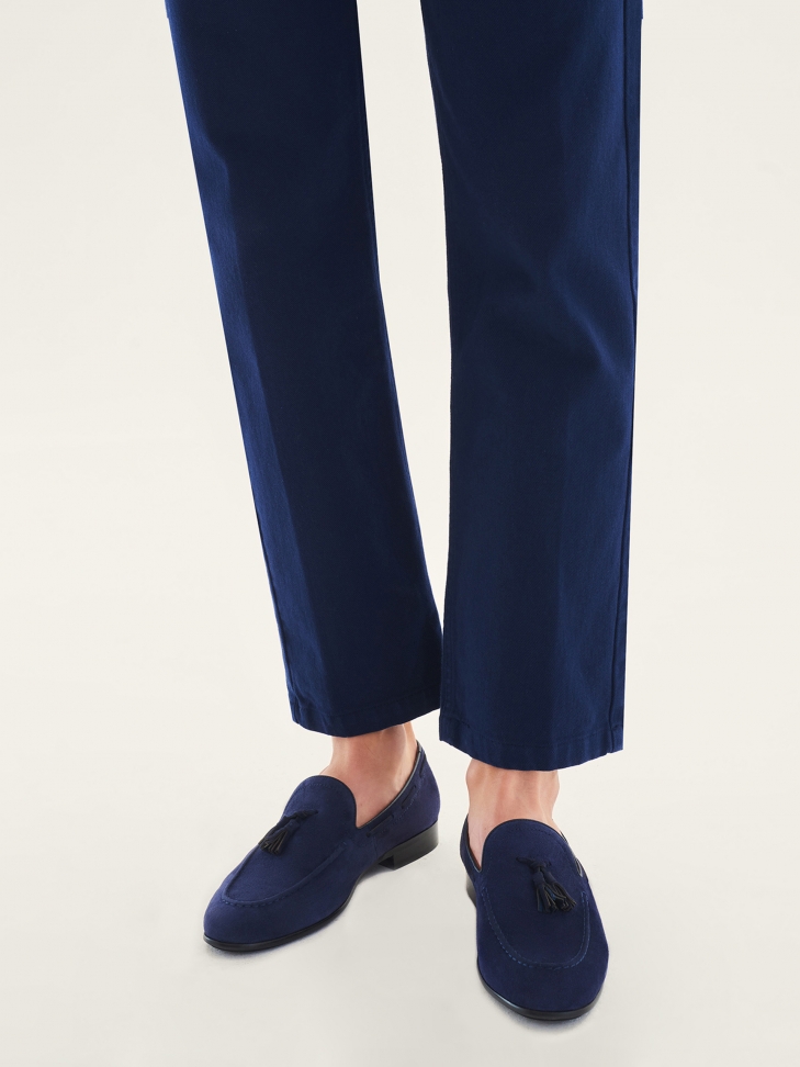 Wsuwane granatowe loafersy męskie z frędzlami